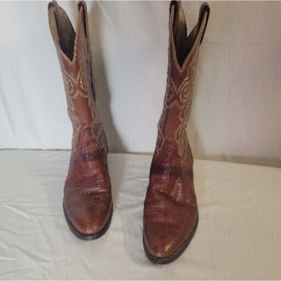 Tony Lama Size 9 4607 Brown Leather Embroidered Cowboy Boots Pointed Toe - Picture 4 of 13
